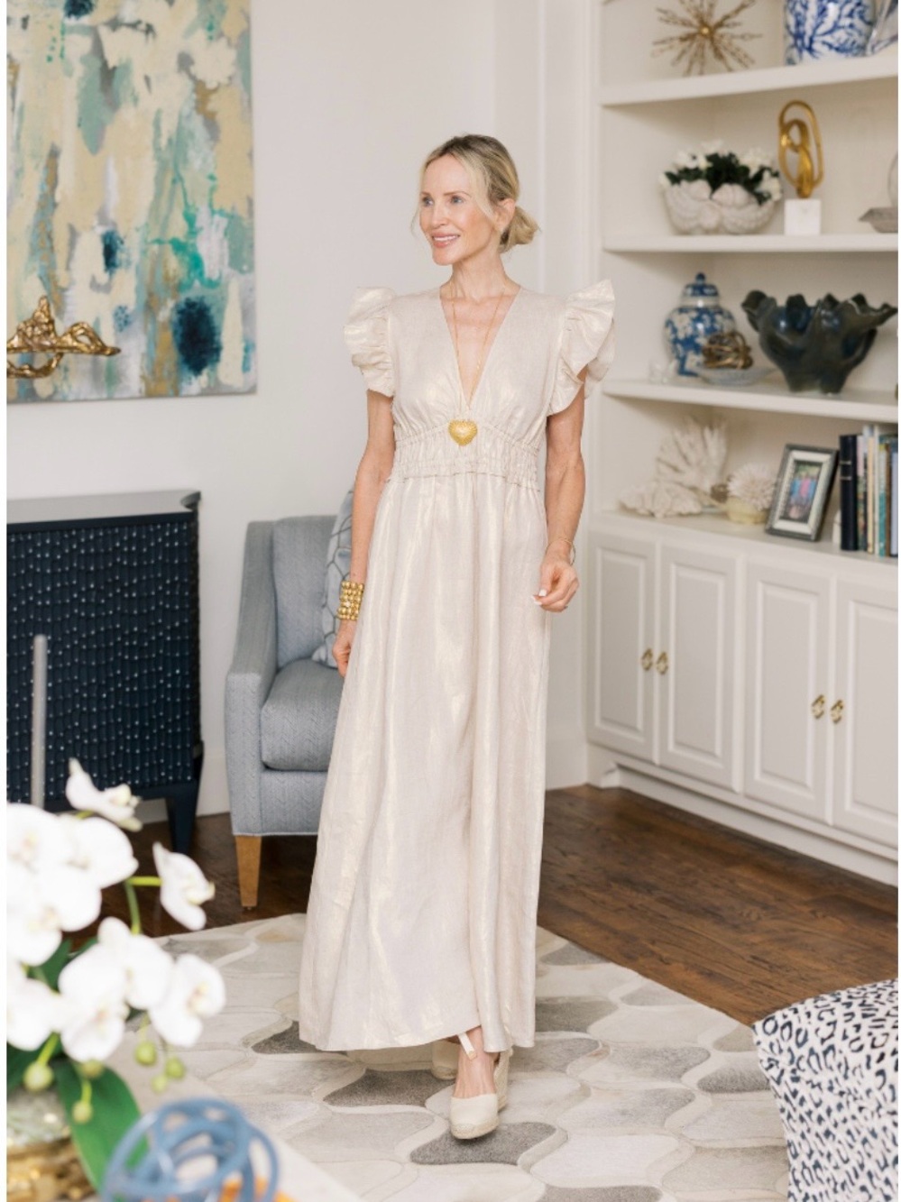 Sail to Sable Elegant Cream Flutter-Sleeve Maxi Dress linen